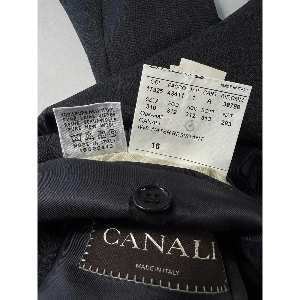 Canali Mens Pinstripe Blazer Charcoal Grey Pure Wool Water Resistant 56R Italy